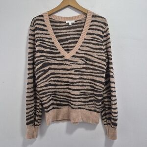 Joie Zebra Animal Print Alpaca Blend Metallic V-Neck Sweater Size Medium